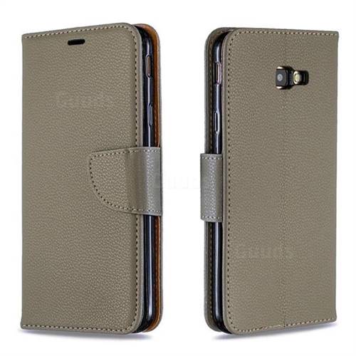Classic Luxury Litchi Leather Phone Wallet Case for Samsung Galaxy J4 Plus(6.0 inch) - Gray