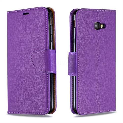 Classic Luxury Litchi Leather Phone Wallet Case for Samsung Galaxy J4 Plus(6.0 inch) - Purple