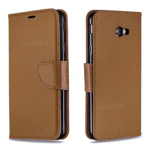 Classic Luxury Litchi Leather Phone Wallet Case for Samsung Galaxy J4 Plus(6.0 inch) - Brown