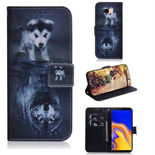 Wolf and Dog PU Leather Wallet Case for Samsung Galaxy J4 Plus(6.0 inch)