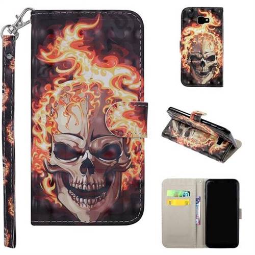Flame Skull 3D Painted Leather Phone Wallet Case Cover for Samsung Galaxy J4 Plus(6.0 inch)
