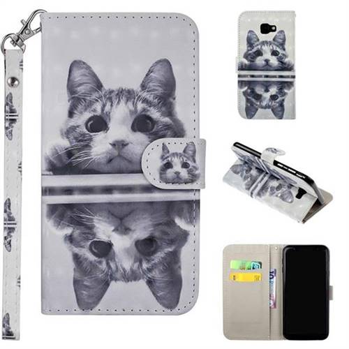 Mirror Cat 3D Painted Leather Phone Wallet Case Cover for Samsung Galaxy J4 Plus(6.0 inch)