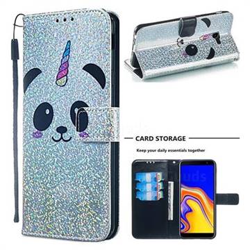 Panda Unicorn Sequins Painted Leather Wallet Case for Samsung Galaxy J4 Plus(6.0 inch)