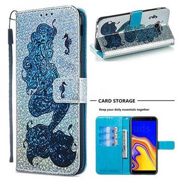 Mermaid Seahorse Sequins Painted Leather Wallet Case for Samsung Galaxy J4 Plus(6.0 inch)