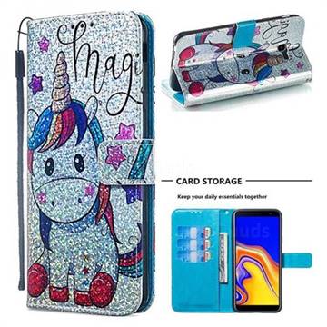 Star Unicorn Sequins Painted Leather Wallet Case for Samsung Galaxy J4 Plus(6.0 inch)