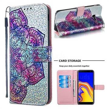 Glutinous Flower Sequins Painted Leather Wallet Case for Samsung Galaxy J4 Plus(6.0 inch)