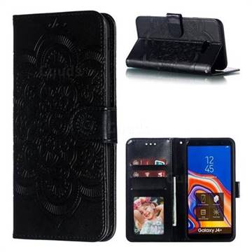 Intricate Embossing Datura Solar Leather Wallet Case for Samsung Galaxy J4 Plus(6.0 inch) - Black