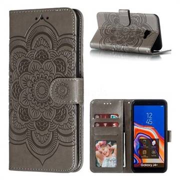 Intricate Embossing Datura Solar Leather Wallet Case for Samsung Galaxy J4 Plus(6.0 inch) - Gray