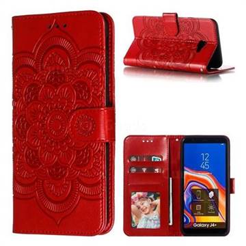 Intricate Embossing Datura Solar Leather Wallet Case for Samsung Galaxy J4 Plus(6.0 inch) - Red
