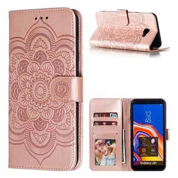 Intricate Embossing Datura Solar Leather Wallet Case for Samsung Galaxy J4 Plus(6.0 inch) - Rose Gold