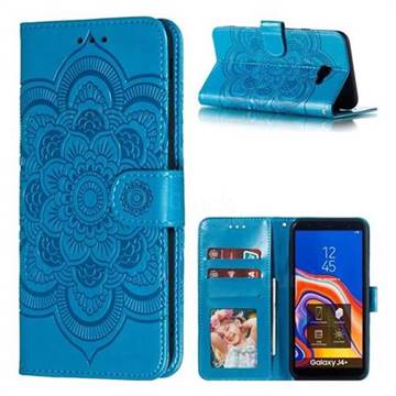 Intricate Embossing Datura Solar Leather Wallet Case for Samsung Galaxy J4 Plus(6.0 inch) - Blue