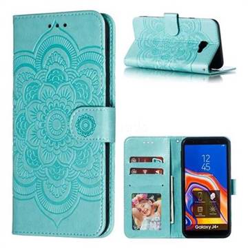 Intricate Embossing Datura Solar Leather Wallet Case for Samsung Galaxy J4 Plus(6.0 inch) - Green