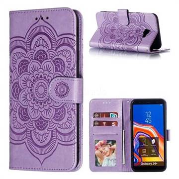 Intricate Embossing Datura Solar Leather Wallet Case for Samsung Galaxy J4 Plus(6.0 inch) - Purple