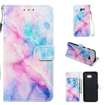 Blue Pink Marble Smooth Leather Phone Wallet Case for Samsung Galaxy J4 Plus(6.0 inch)