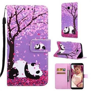 Cherry Blossom Panda Matte Leather Wallet Phone Case for Samsung Galaxy J4 Plus(6.0 inch)