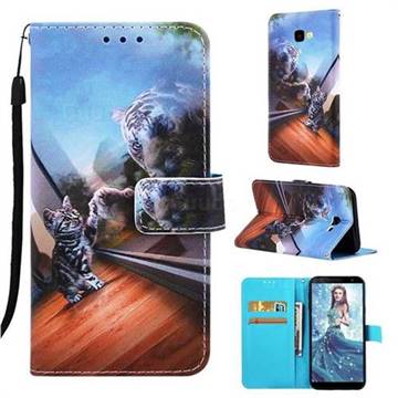Mirror Cat Matte Leather Wallet Phone Case for Samsung Galaxy J4 Plus(6.0 inch)