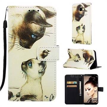 Cat Confrontation Matte Leather Wallet Phone Case for Samsung Galaxy J4 Plus(6.0 inch)