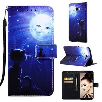 Cat and Moon Matte Leather Wallet Phone Case for Samsung Galaxy J4 Plus(6.0 inch)
