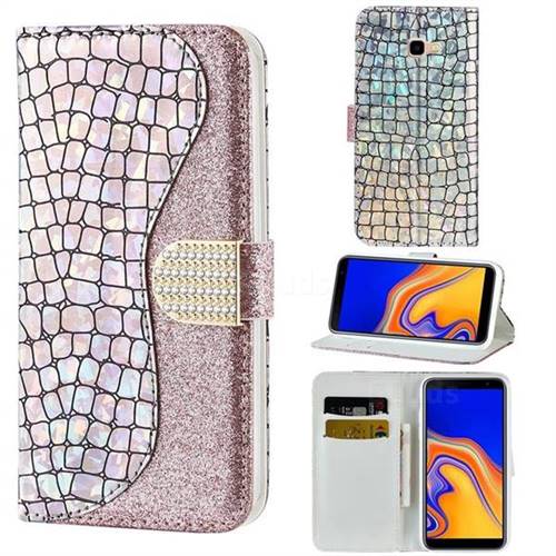 Glitter Diamond Buckle Laser Stitching Leather Wallet Phone Case for Samsung Galaxy J4 Plus(6.0 inch) - Pink