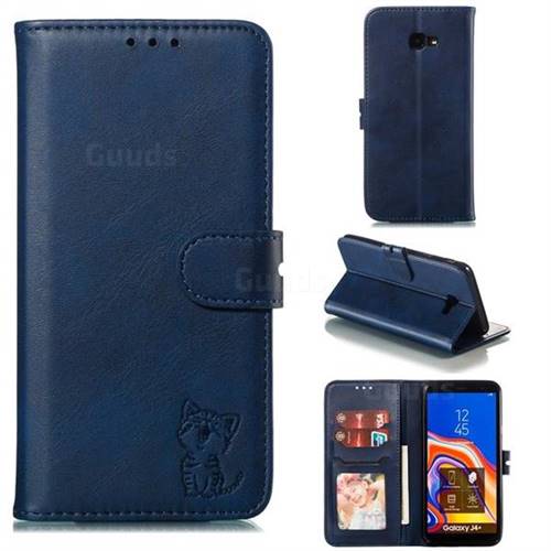 Embossing Happy Cat Leather Wallet Case for Samsung Galaxy J4 Plus(6.0 inch) - Blue