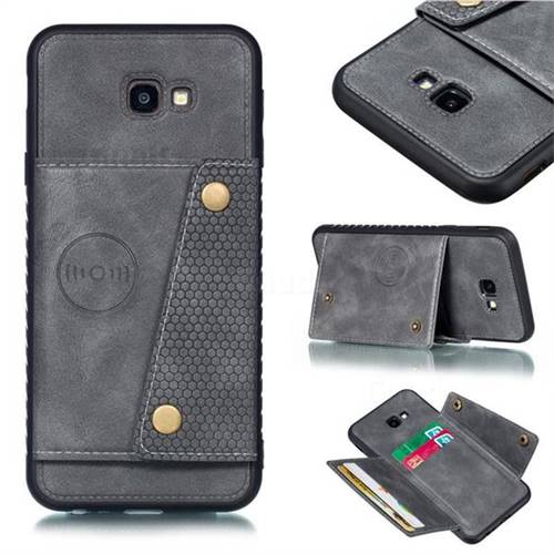 Retro Multifunction Card Slots Stand Leather Coated Phone Back Cover for Samsung Galaxy J4 Plus(6.0 inch) - Gray