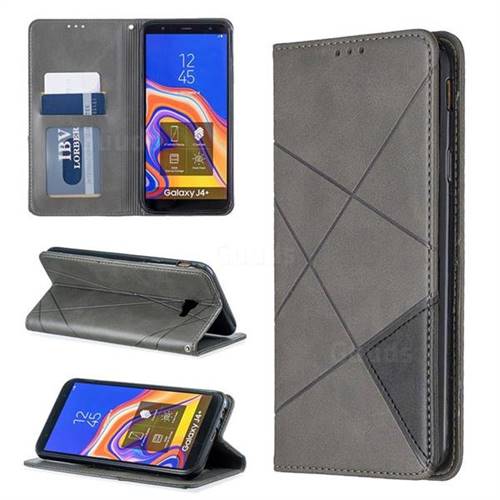 Prismatic Slim Magnetic Sucking Stitching Wallet Flip Cover for Samsung Galaxy J4 Plus(6.0 inch) - Gray