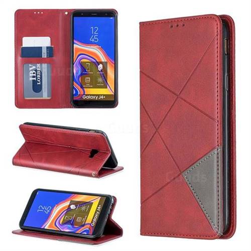 Prismatic Slim Magnetic Sucking Stitching Wallet Flip Cover for Samsung Galaxy J4 Plus(6.0 inch) - Red