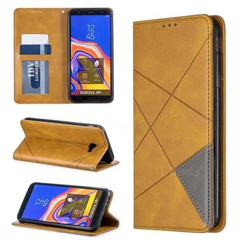 Prismatic Slim Magnetic Sucking Stitching Wallet Flip Cover for Samsung Galaxy J4 Plus(6.0 inch) - Yellow