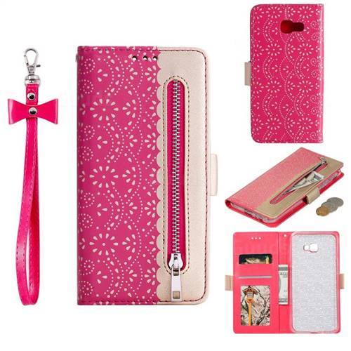 Luxury Lace Zipper Stitching Leather Phone Wallet Case for Samsung Galaxy J4 Plus(6.0 inch) - Rose