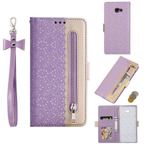 Luxury Lace Zipper Stitching Leather Phone Wallet Case for Samsung Galaxy J4 Plus(6.0 inch) - Purple