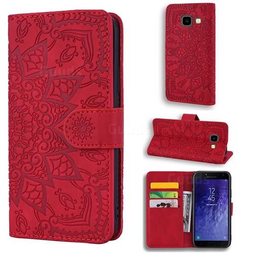 Retro Embossing Mandala Flower Leather Wallet Case for Samsung Galaxy J4 Plus(6.0 inch) - Red