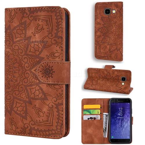 Retro Embossing Mandala Flower Leather Wallet Case for Samsung Galaxy J4 Plus(6.0 inch) - Brown