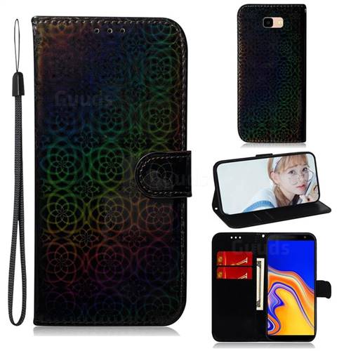 Laser Circle Shining Leather Wallet Phone Case for Samsung Galaxy J4 Plus(6.0 inch) - Black