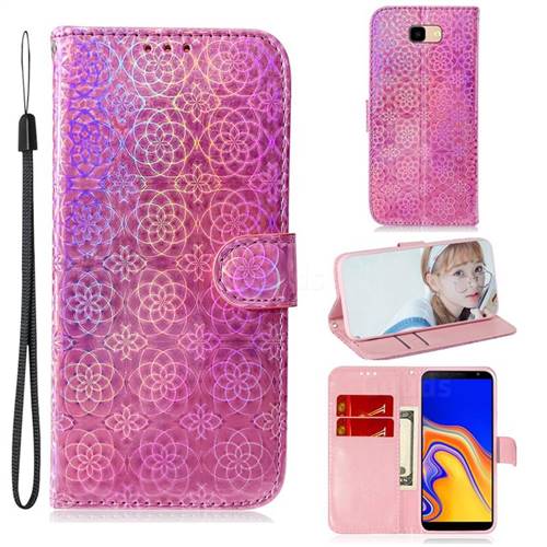 Laser Circle Shining Leather Wallet Phone Case for Samsung Galaxy J4 Plus(6.0 inch) - Pink