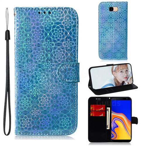 Laser Circle Shining Leather Wallet Phone Case for Samsung Galaxy J4 Plus(6.0 inch) - Blue