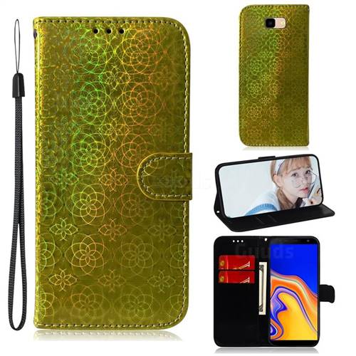 Laser Circle Shining Leather Wallet Phone Case for Samsung Galaxy J4 Plus(6.0 inch) - Golden