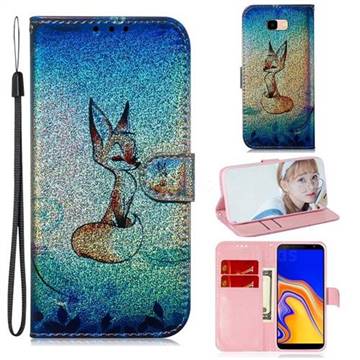 Cute Fox Laser Shining Leather Wallet Phone Case for Samsung Galaxy J4 Plus(6.0 inch)