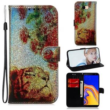Tiger Rose Laser Shining Leather Wallet Phone Case for Samsung Galaxy J4 Plus(6.0 inch)