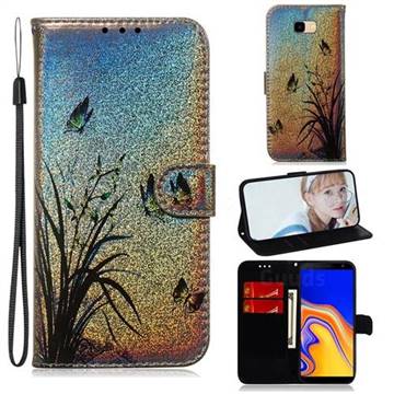 Butterfly Orchid Laser Shining Leather Wallet Phone Case for Samsung Galaxy J4 Plus(6.0 inch)