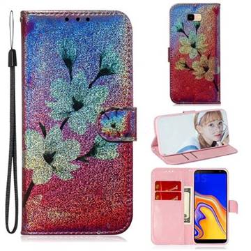 Magnolia Laser Shining Leather Wallet Phone Case for Samsung Galaxy J4 Plus(6.0 inch)