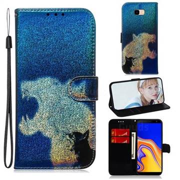 Cat and Leopard Laser Shining Leather Wallet Phone Case for Samsung Galaxy J4 Plus(6.0 inch)