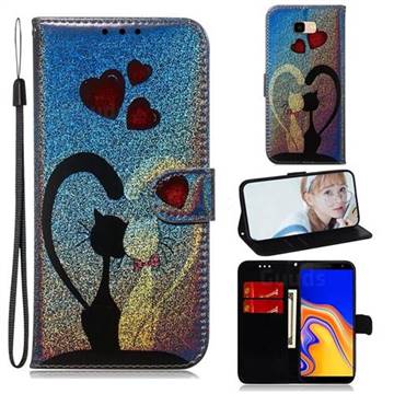 Love Cat Laser Shining Leather Wallet Phone Case for Samsung Galaxy J4 Plus(6.0 inch)