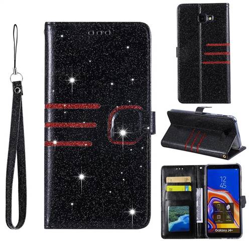 Retro Stitching Glitter Leather Wallet Phone Case for Samsung Galaxy J4 Plus(6.0 inch) - Black