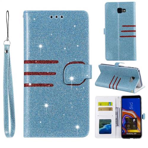 Retro Stitching Glitter Leather Wallet Phone Case for Samsung Galaxy J4 Plus(6.0 inch) - Blue