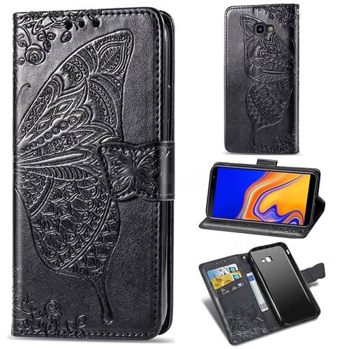 Embossing Mandala Flower Butterfly Leather Wallet Case for Samsung Galaxy J4 Plus(6.0 inch) - Black