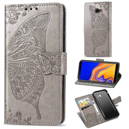 Embossing Mandala Flower Butterfly Leather Wallet Case for Samsung Galaxy J4 Plus(6.0 inch) - Gray