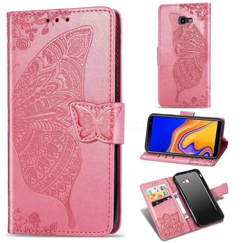 Embossing Mandala Flower Butterfly Leather Wallet Case for Samsung Galaxy J4 Plus(6.0 inch) - Pink