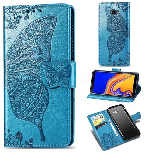 Embossing Mandala Flower Butterfly Leather Wallet Case for Samsung Galaxy J4 Plus(6.0 inch) - Blue