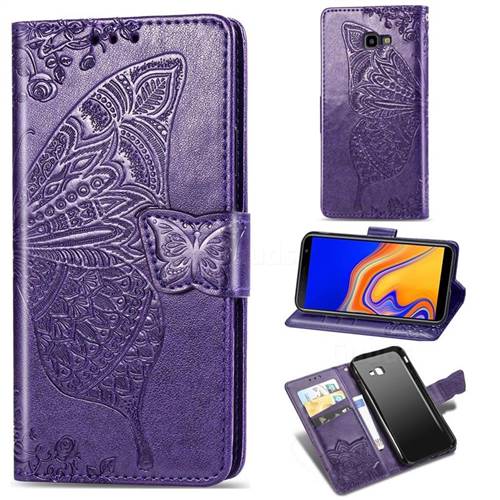 Embossing Mandala Flower Butterfly Leather Wallet Case for Samsung Galaxy J4 Plus(6.0 inch) - Dark Purple