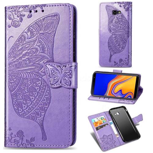 Embossing Mandala Flower Butterfly Leather Wallet Case for Samsung Galaxy J4 Plus(6.0 inch) - Light Purple